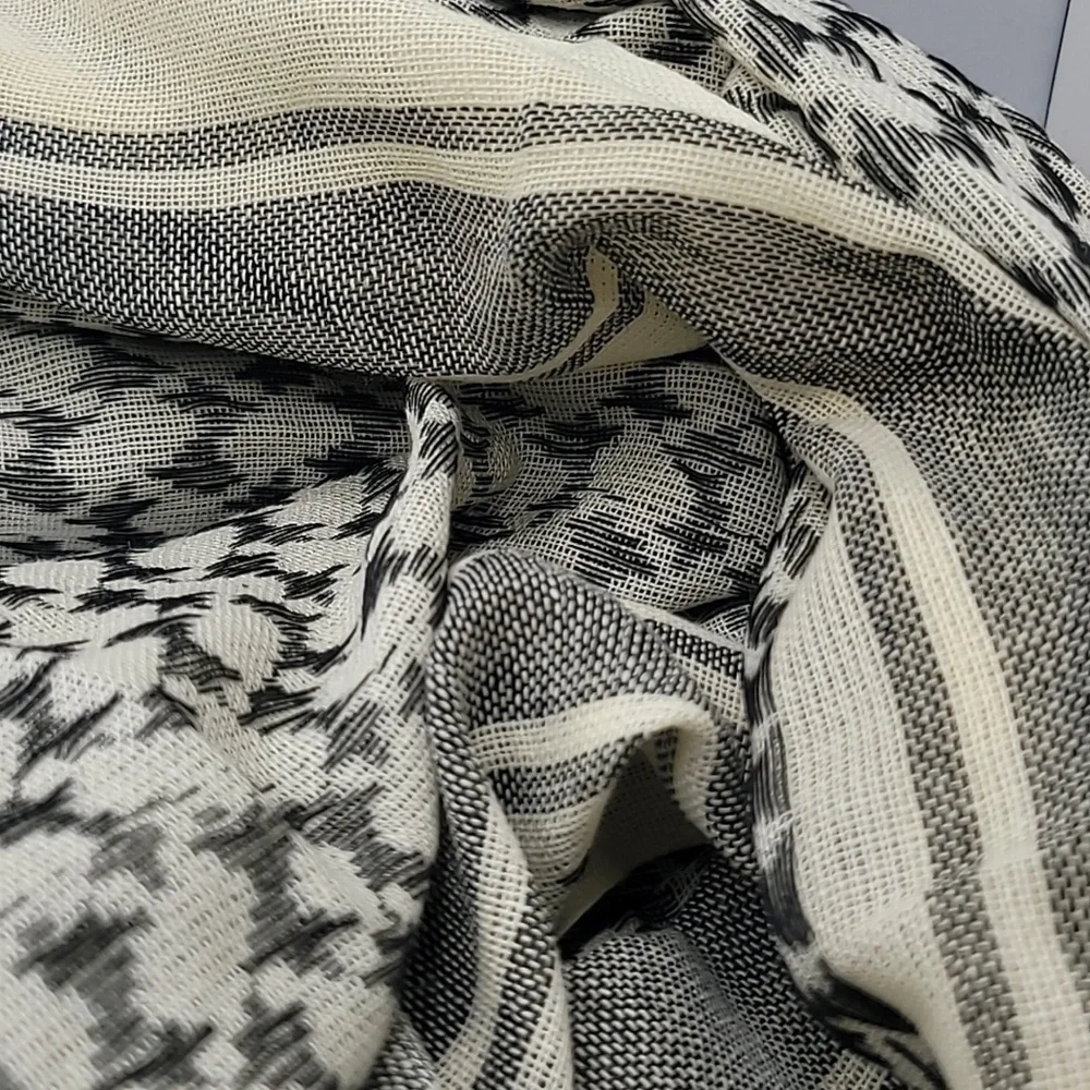Geometric Fringe Stripes Cream Gray Scarf